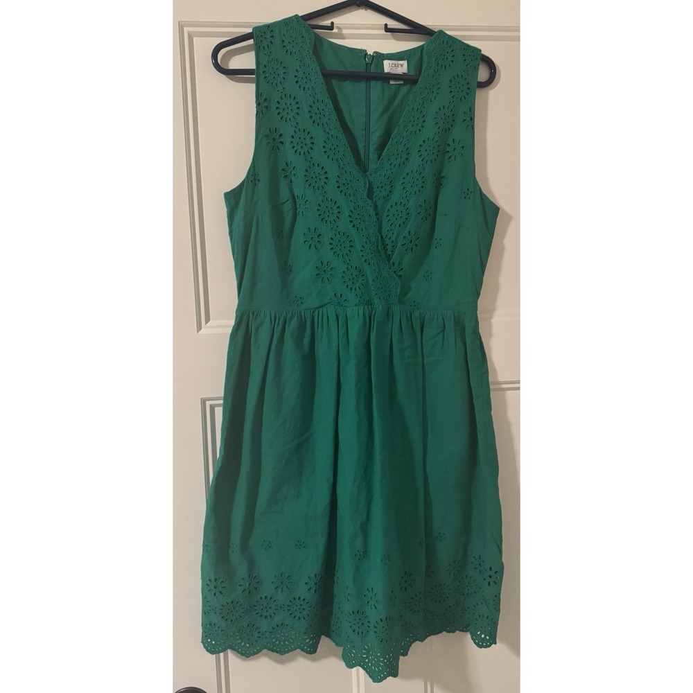 J CREW Factory cotton sleeveless A-line knee length eyelet dress green Size 4